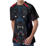 Dark Geometric Wolf Print Men's Velvet T-Shirt