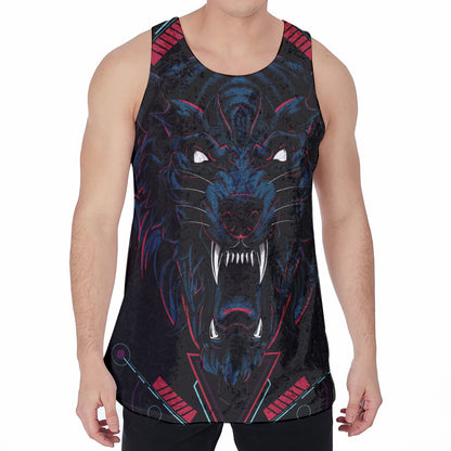 Dark Geometric Wolf Print Men's Velvet Tank Top