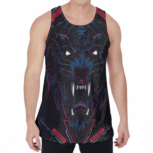 Dark Geometric Wolf Print Men's Velvet Tank Top