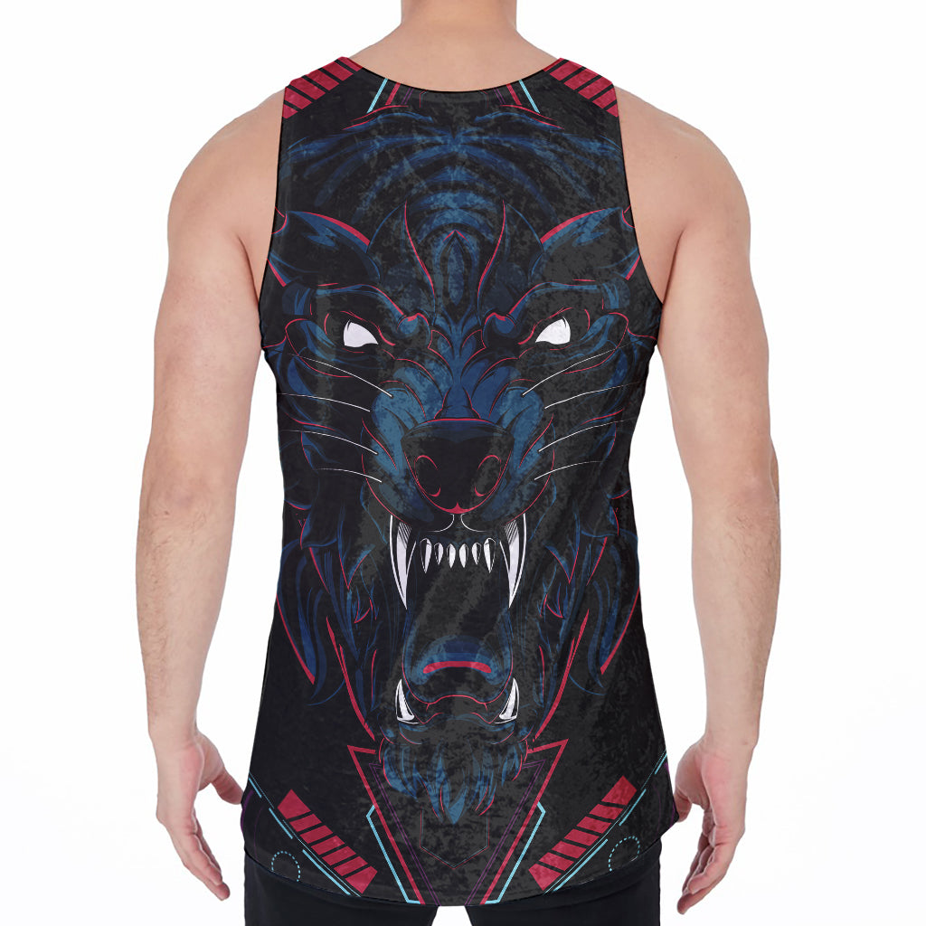 Dark Geometric Wolf Print Men's Velvet Tank Top