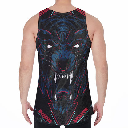 Dark Geometric Wolf Print Men's Velvet Tank Top