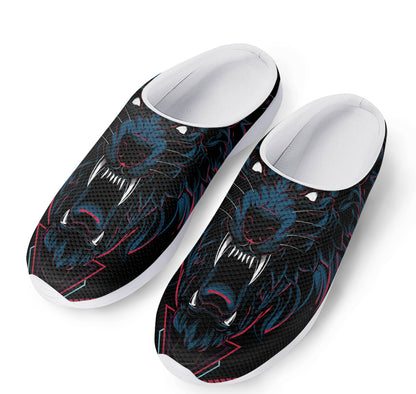 Dark Geometric Wolf Print Mesh Casual Shoes