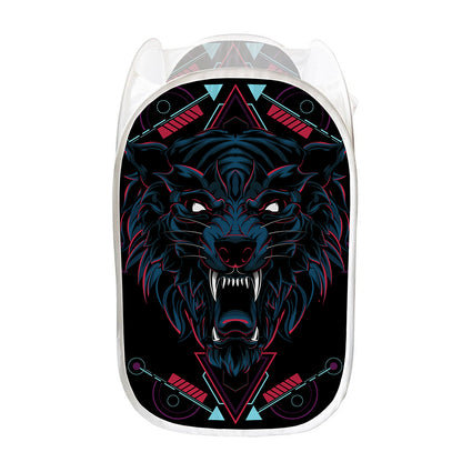 Dark Geometric Wolf Print Mesh Laundry Hamper