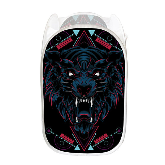 Dark Geometric Wolf Print Mesh Laundry Hamper