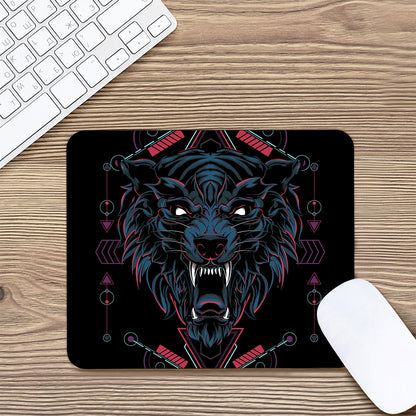 Dark Geometric Wolf Print Mouse Pad