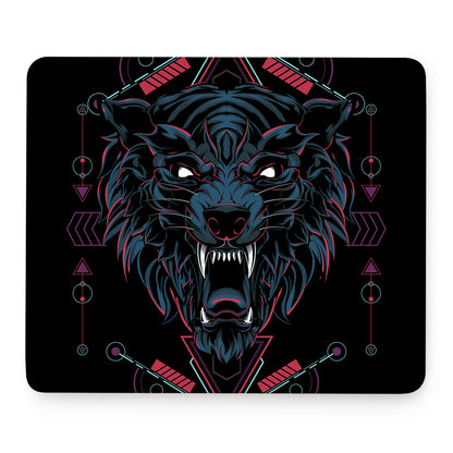 Dark Geometric Wolf Print Mouse Pad