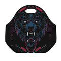 Dark Geometric Wolf Print Neoprene Lunch Bag