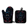 Dark Geometric Wolf Print Oven Mitt And Pot Holder Set