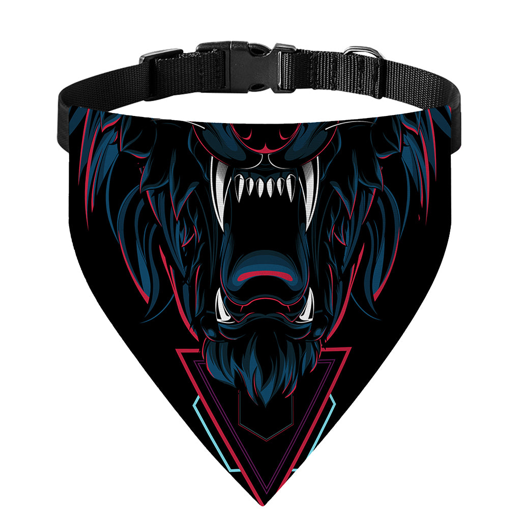 Dark Geometric Wolf Print Over The Collar Dog Bandana