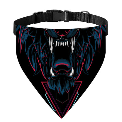 Dark Geometric Wolf Print Over The Collar Dog Bandana