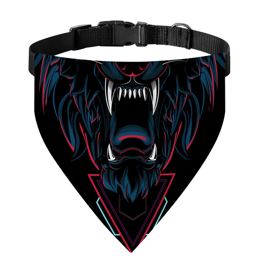 Dark Geometric Wolf Print Over The Collar Dog Bandana