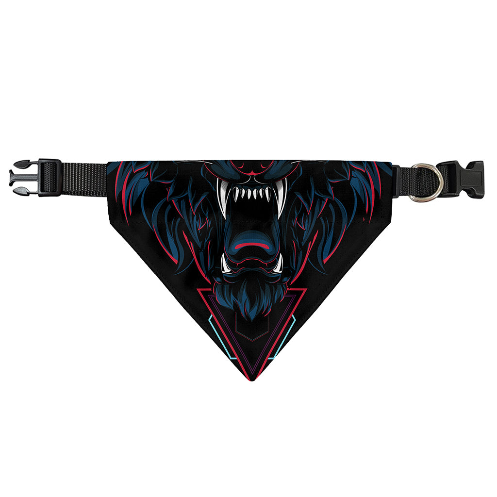Dark Geometric Wolf Print Over The Collar Dog Bandana
