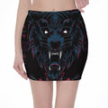 Dark Geometric Wolf Print Pencil Mini Skirt