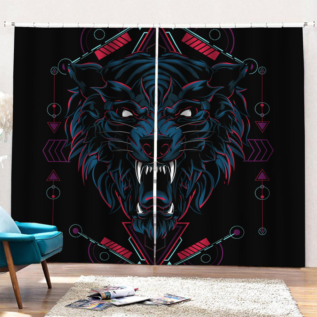 Dark Geometric Wolf Print Pencil Pleat Curtains
