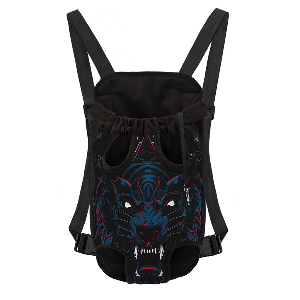 Dark Geometric Wolf Print Pet Carrier Backpack