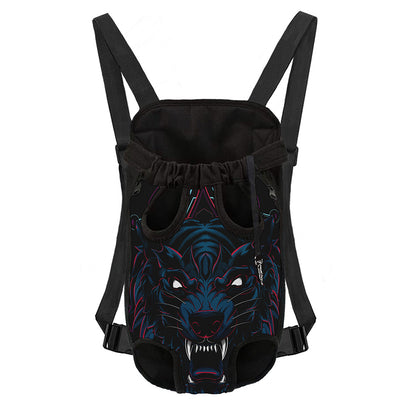 Dark Geometric Wolf Print Pet Carrier Backpack