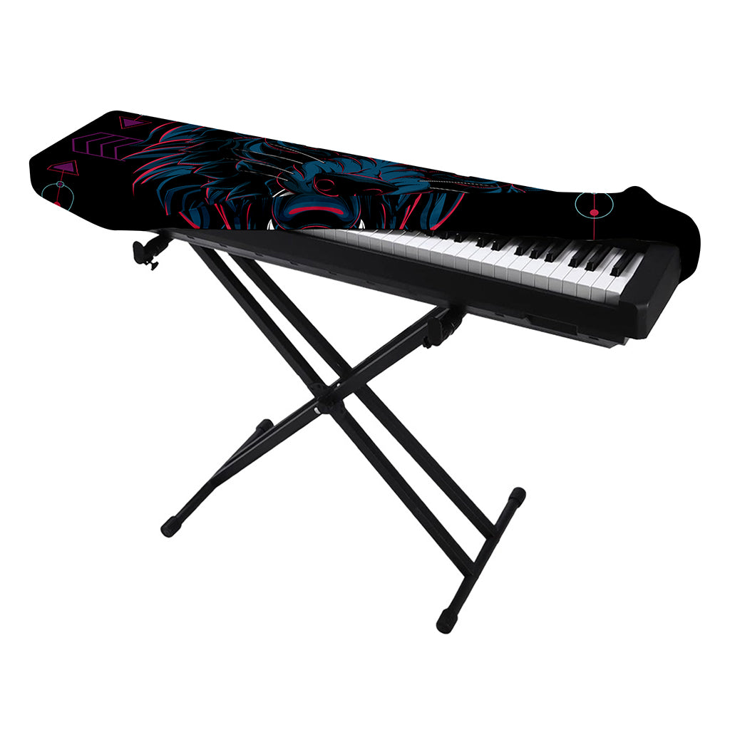 Dark Geometric Wolf Print Piano Keyboard Cover