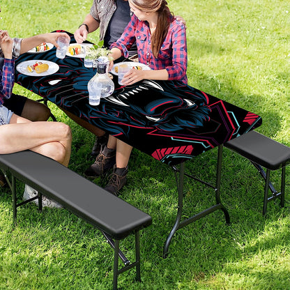 Dark Geometric Wolf Print Picnic Table Cover