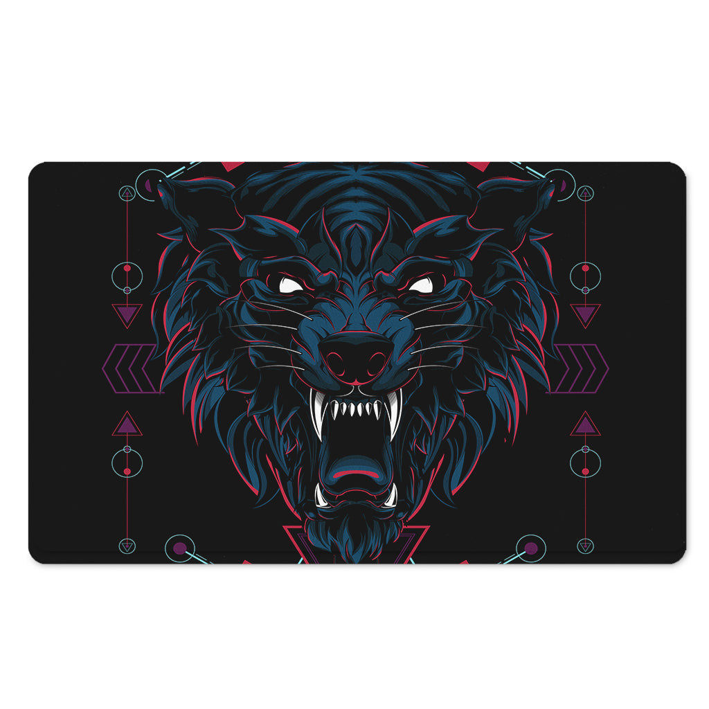 Dark Geometric Wolf Print Polyester Doormat