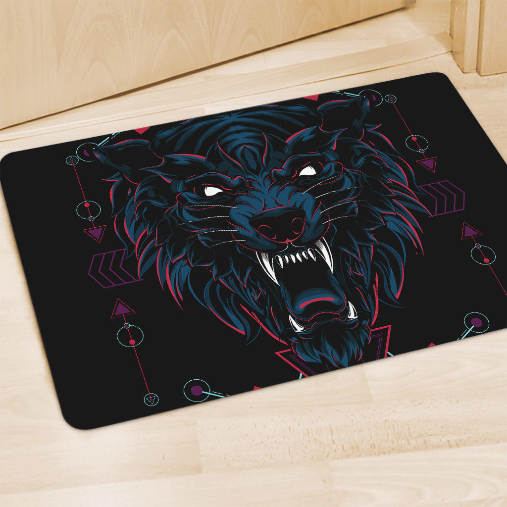 Dark Geometric Wolf Print Polyester Doormat