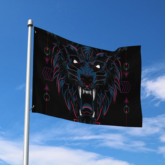 Dark Geometric Wolf Print Polyester Flag