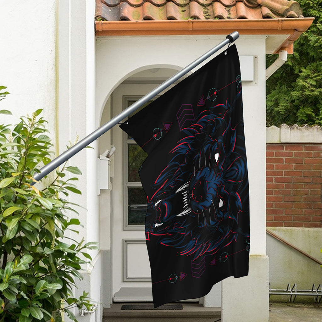 Dark Geometric Wolf Print Polyester Flag