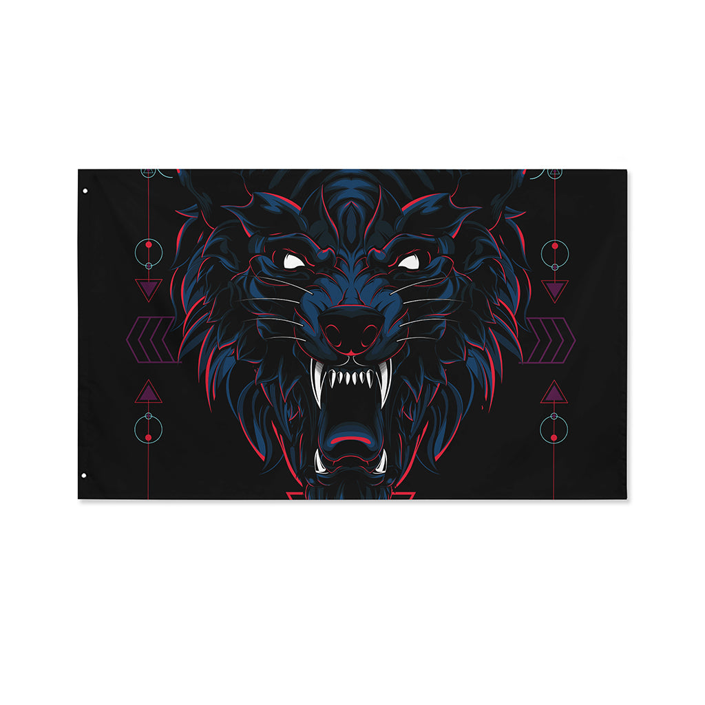 Dark Geometric Wolf Print Polyester Flag