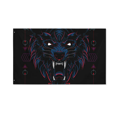 Dark Geometric Wolf Print Polyester Flag