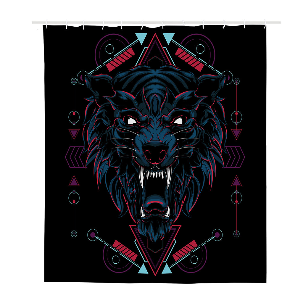 Dark Geometric Wolf Print Polyester Shower Curtain