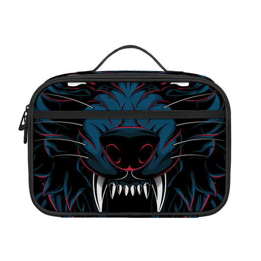 Dark Geometric Wolf Print Portable Lunch Bag