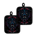 Dark Geometric Wolf Print Pot Holders