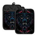 Dark Geometric Wolf Print Pot Holders With Pocket