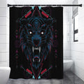 Dark Geometric Wolf Print Premium Shower Curtain
