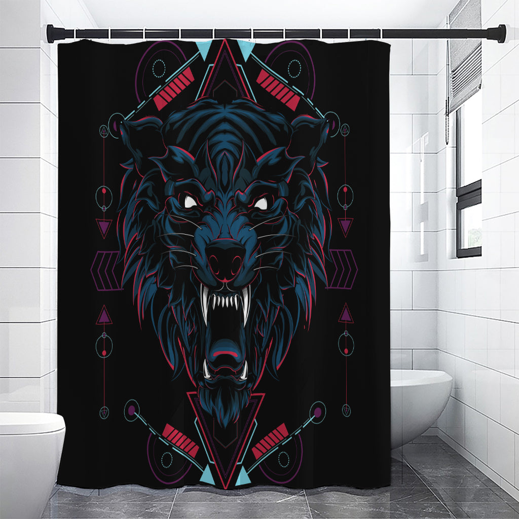 Dark Geometric Wolf Print Premium Shower Curtain