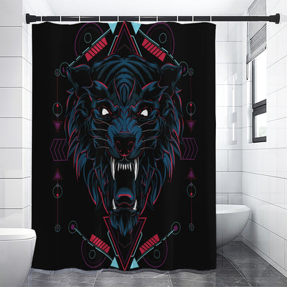 Dark Geometric Wolf Print Premium Shower Curtain