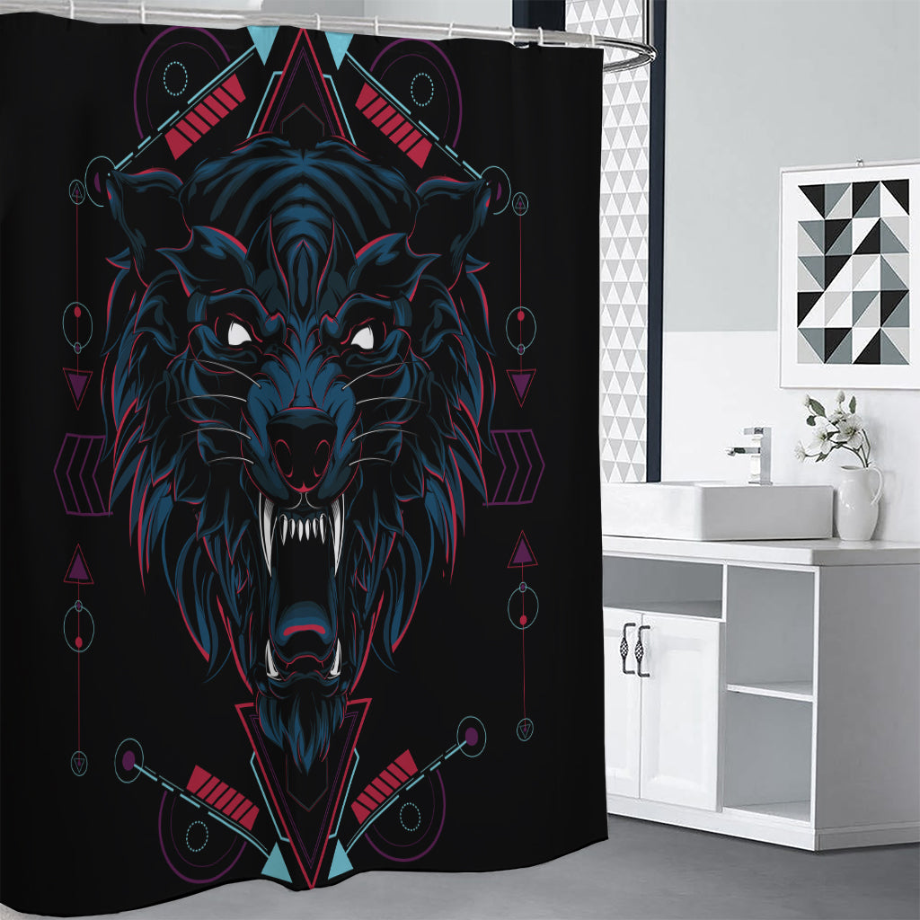 Dark Geometric Wolf Print Premium Shower Curtain