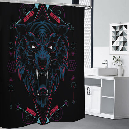 Dark Geometric Wolf Print Premium Shower Curtain