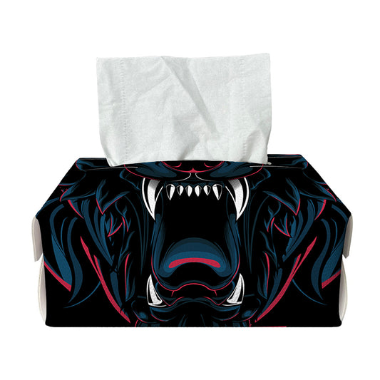 Dark Geometric Wolf Print Rectangle Tissue Box Cover