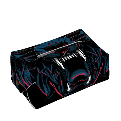 Dark Geometric Wolf Print Rectangle Tissue Box Cover