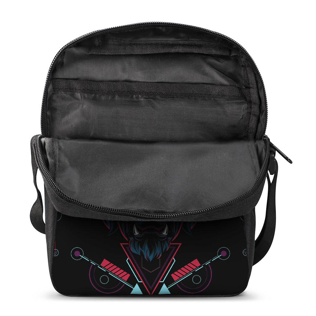 Dark Geometric Wolf Print Rectangular Crossbody Bag