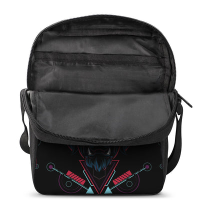 Dark Geometric Wolf Print Rectangular Crossbody Bag