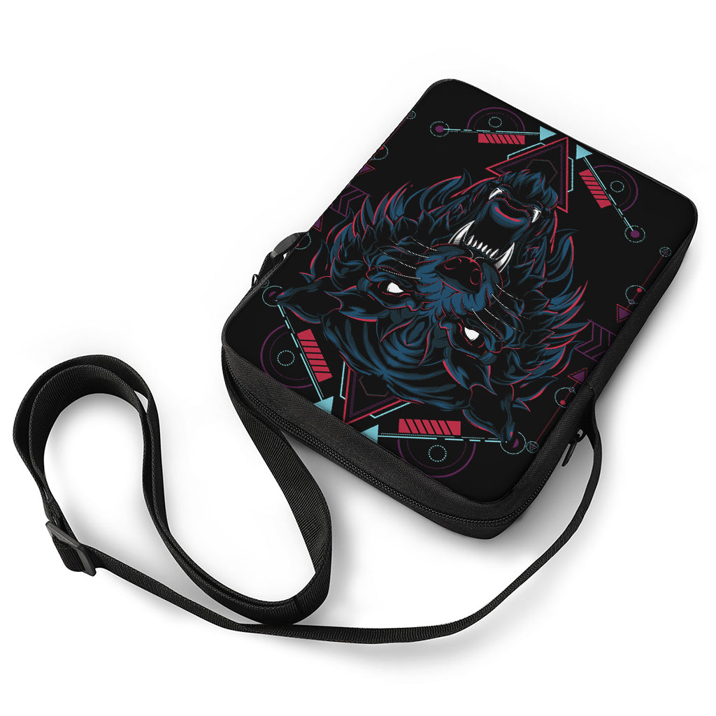 Dark Geometric Wolf Print Rectangular Crossbody Bag