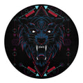 Dark Geometric Wolf Print Round Blanket