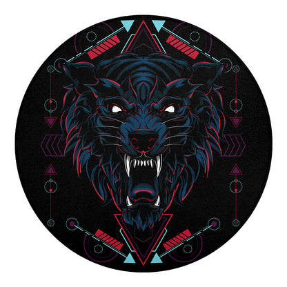 Dark Geometric Wolf Print Round Blanket