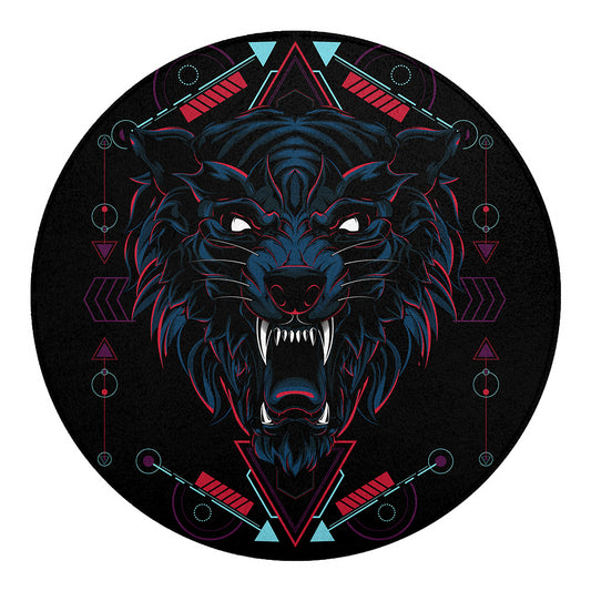 Dark Geometric Wolf Print Round Blanket