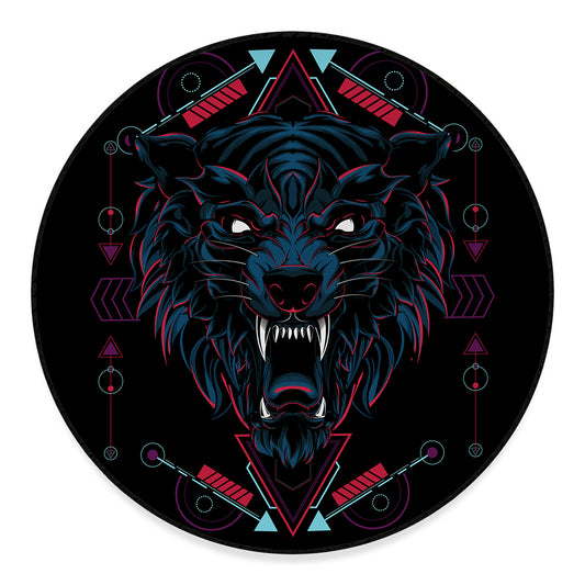 Dark Geometric Wolf Print Round Floor Mat