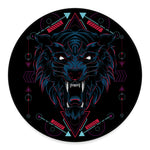 Dark Geometric Wolf Print Round Floor Mat