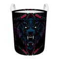 Dark Geometric Wolf Print Round Laundry Basket