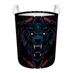 Dark Geometric Wolf Print Round Laundry Basket