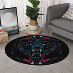 Dark Geometric Wolf Print Round Rug